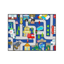 Kids Carpet Playmat Rug - Kids Car Rug Play Mat, City Life Map Car Mat for Kids Toy Cars Educational Play Traffic Road Carpet for Kids Car Track Rug for Bedroom (Sky Blue, 2.5x4 Feet)