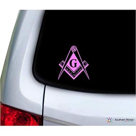 Southern Sticker Company Freemason Masonic Lodge Symbol 3.9x4.2 inches Size Laptop car Window Truck - Made and Shipped in USA (Soft Pink)