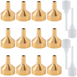 GORGECRAFT 12Pcs 0.8x0.7 Inch Gold Mini Aluminum Funnel Metal Essential Oil Funnels with 4Pcs Clear Small Pipette Mini Dropper for Filling Small Bottles or Containers Atomizers Perfume Liquid