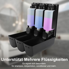 Soap Dispenser ABS 3 x 350 ml Manual 3 Chamber Wall Mounted Shampoo Conditioner Dispenser for Hotel Home (Black)