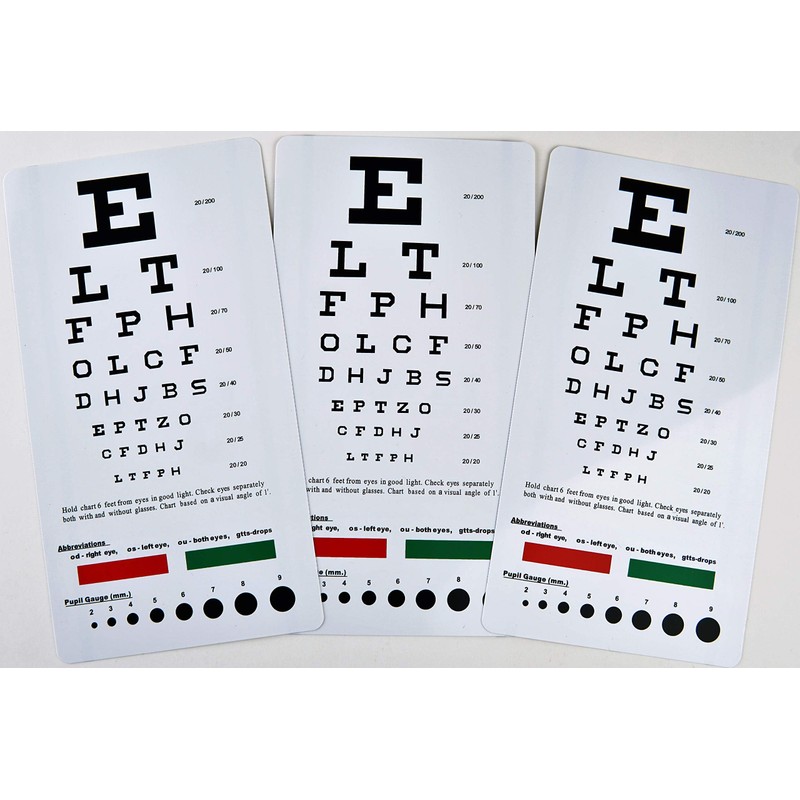 TAXXAN (3) Snellen Pocket Eye Chart in one Pack