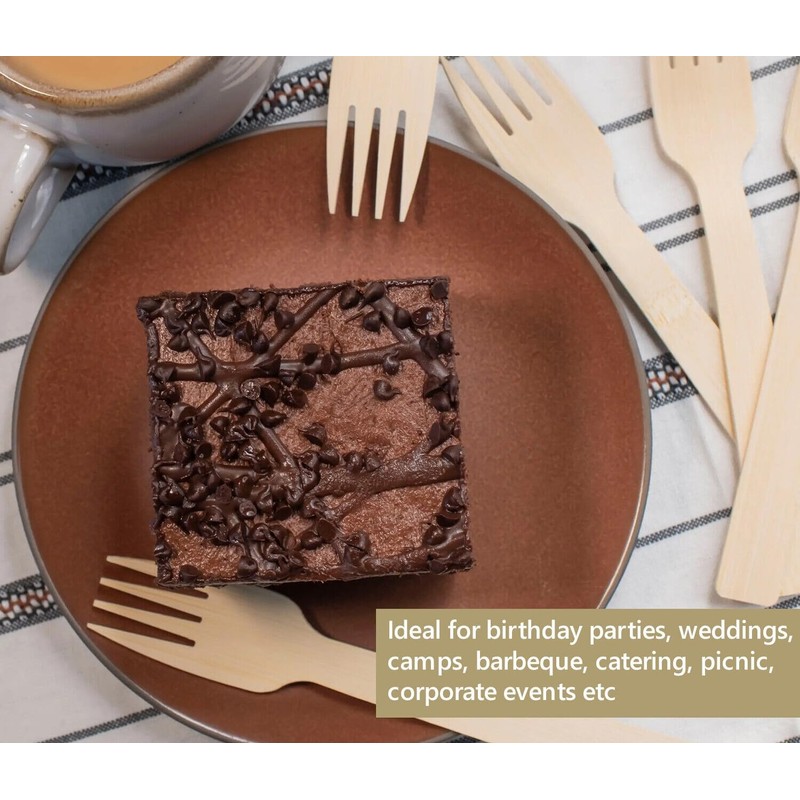 Efforias Pack of 100 Wooden Disposable Forks -Biodegradable & Plastic