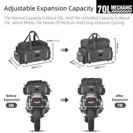 abamita Motorcycle Tail Bag Expandable 50-70L Travel Luggage Rhinowalk Waterproof Motorcycle Tail Bag with Rain Cover Backpack & Molle System-Black