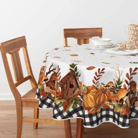 Horaldaily Fall Tablecloth 70x70 Inch Round, Thanksgiving Autumn Harvest Pumpkin Mushroom B