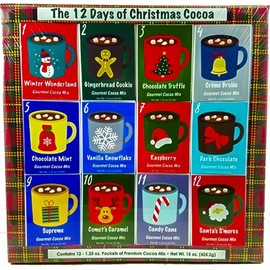 Christmas Sampler Gift 12 Days of Cocoas (Hot Chocolate) Advent Calendar Gourmet Gift Box Set Flavored Cocoa - Best Xmas Present For Friends, Family, Corporate, Client, Coworkers, or Teachers (Cocoa)