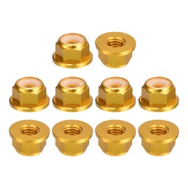 sourcing map Nylon Insert Hex Lock Nuts, 10pcs - M3 x 0.5mm Aluminum Alloy Self-Locking Nut, Anodizing Flange Lock Nut for Fasteners (Gold)