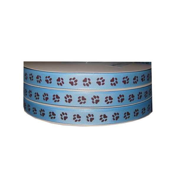 10 Yards - 3/8" Blue Paws Prints Grosgrain Ribbon
