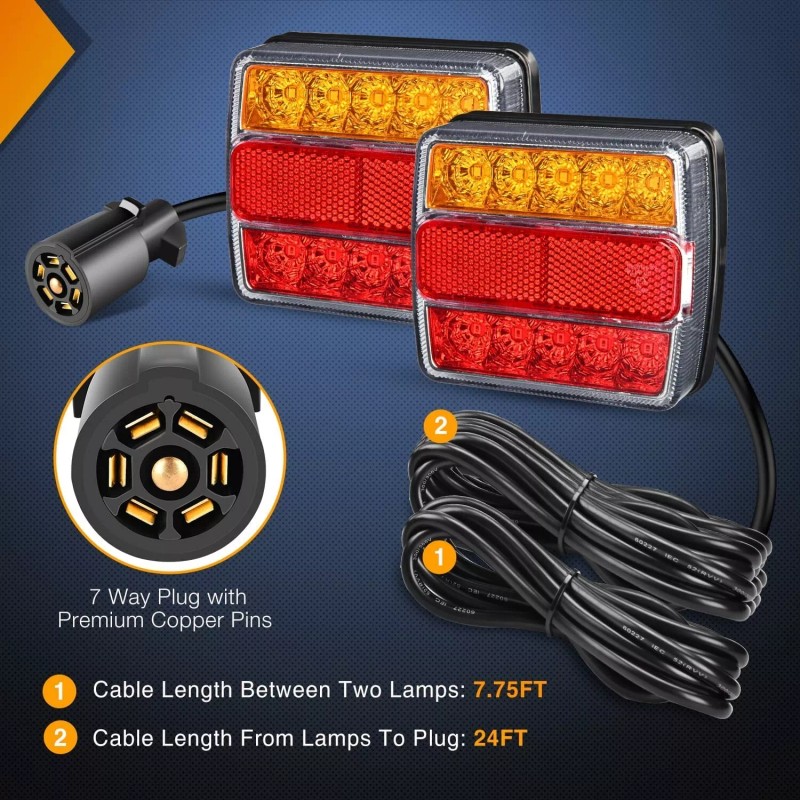 Nilight Magnetic LED Trailer Towing Light Kit 24ft Cable with