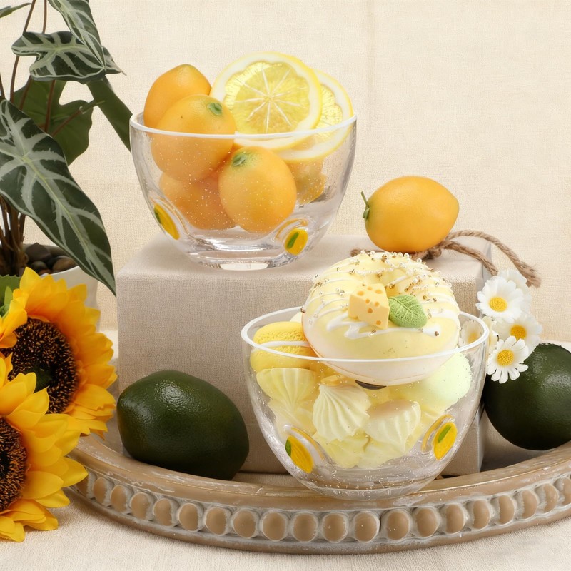 Potchen 2 Pcs Lemon Kitchen Decor Glass Bowls, Summer Decorative