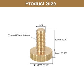 QUARKZMAN M5 x 12 mm Knurled Thumb Screws, 6 Pieces Flat Knurled Head Fully Threaded Brass Thumb Screws Bolts Handle Buttons Fasteners