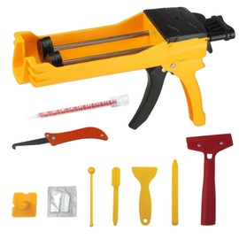 Zyklonix Double Caulking Gun,Dual Epoxy Gun for 400 mL/13.5 fl oz (1:1 Mix Ratio),Manual Dual Component Adhesive Applicator with 9 Pieces Caulk Tools,Hand Cartridge Caulk Gun,Yellow