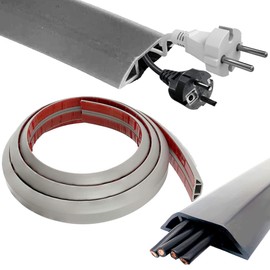 6.5ft Floor Cord Cover Cable Protector, Strong Self-Adhesive Rubber Wire Management Organizer Hider - Extension Protect Cords and Prevent Trip Hazard, Wall Cord Cavity for Home Office Outdoor (Grey)