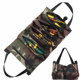 Tool Roll Bag, Tool Roll Tool Bag, Small Multi-Purpose Roll Bag with 5 Zip Pockets for Workshop, Garage, Work Bag, Men (Green)