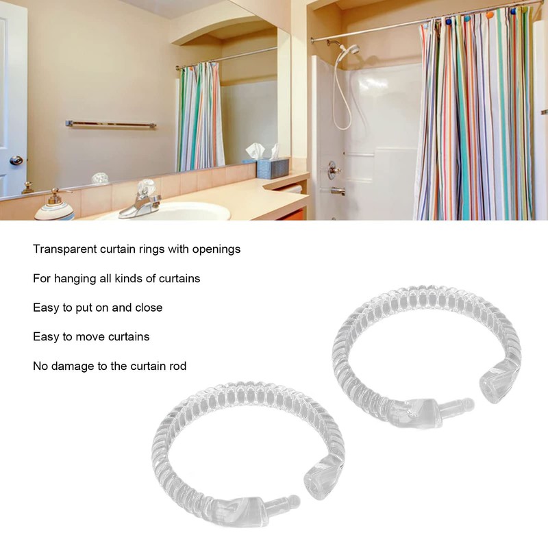Transparent Shower Curtain Rings, Smooth Gliding O Shape Hooks for
