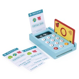 Mentari Toys - Card Machine - Wooden Card Reader with Credit Card and Printed Receipts - Pretend Play Shopping Accessory - Builds Fine Motor and Social Skills - Age 3+