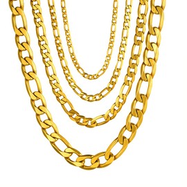 Prosteel Miami Figaro Link Necklace 18K Gold Plated Stainless Steel Hiphop Chain 20'' Women Men Jewelry Gift