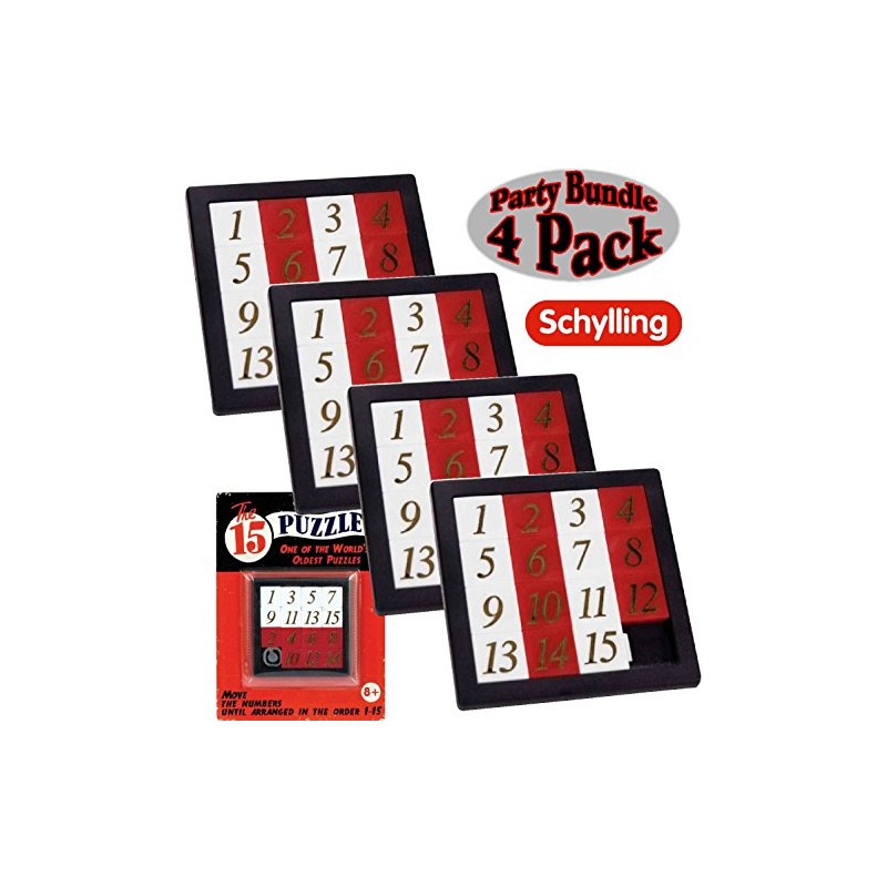 Schylling The 15 Puzzle - Number Slide Brain Teaser (4-Pack)