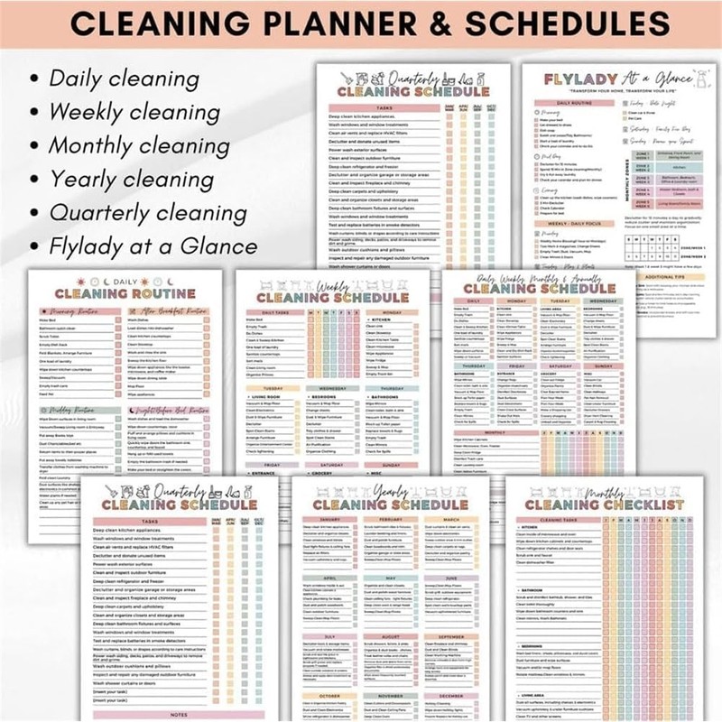 Cleaning Planner & Schedule Checklist Organizer – Daily, Weekly, Monthly