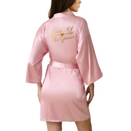 OWITER Bride Bridesmaid Robe for Wedding Party Satin Kimono Robes Short (UK, Alpha, One Size, Regular, Regular, Rose Pink Sister of the Groom)