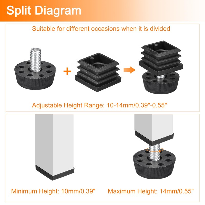 uxcell 12Pcs Inserts for Square Tubes with Leveling Feet, for