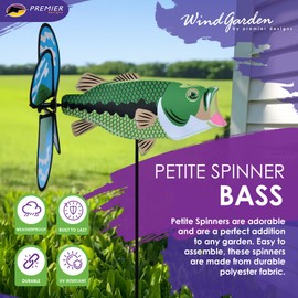 Premier Kites Petite Spinner Bass – Whimsical Wind Spinner for Yard & Garden, Durable Weather-Resistant Fabric, Easy to Assemble, Outdoor Decor for Patios, Lawns, & Fairy Lovers