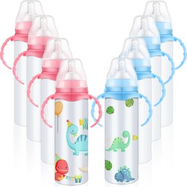 TrelaCo 8 Pcs Sublimation Baby Bottle Sublimation Sippy Cups with Handle 8 oz Sublimation Blank Kids Stainless Steel Tumblers Insulated Toddler Water Sublimation Cups