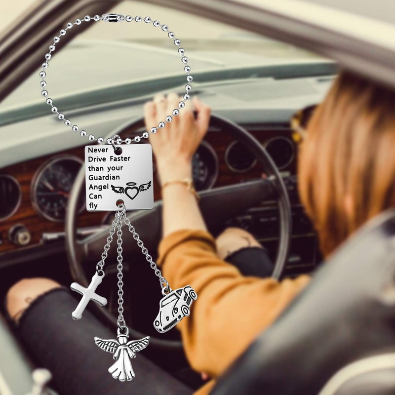 MYOSPARK Guardian Angel Car Charms for Rear View Mirror Never