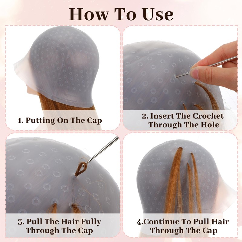 Heclia Self-Punching Silicone Highlight Cap for Hair 4pcs Silicone Professional