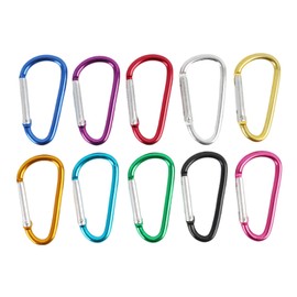 Pack of 10 3 Inch Aluminium Carabiner D-Ring, Carabiner Hook with Spring Snap for Key Chains, Backpack & Camping, Small Carabiner Hook, Large, Mini Carabiner, Black