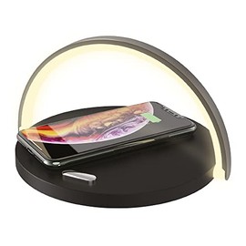 CJ Tech 15 Watt Fast Wireless Qi Phone Charger with Built-in Stand and LED Mood Light, 3 Brightness Settings, One Touch On/Off Button, Automatically Powers Off Once Fully Charged - Black