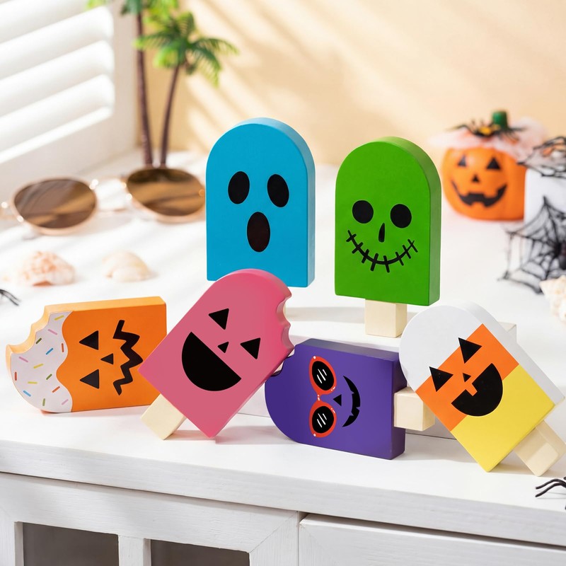 Kathfly 6 Pcs Summer Halloween Table Decor Wooden Ice Cream