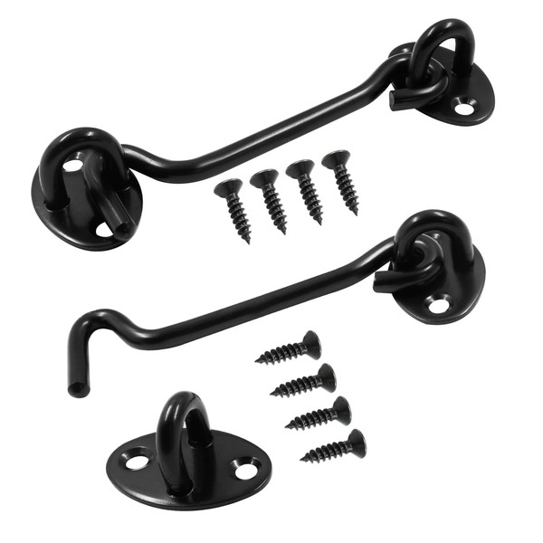 Zorveiio 2Pcs 4 Inch Black Privacy Hook and Eye Latch,Stainless