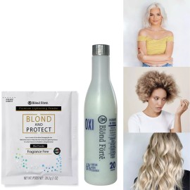 Blond Forte DIY Blond & Protect 8+ Level Hair Bleach Lightening Kit + 40 Vol Developer Bonus - White Powder