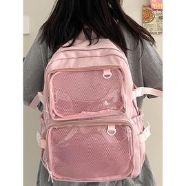 etnoreun Ita Backpack with 2 ITA Windows Kawaii Anime Display Cute Cosplay Bag (Pink)