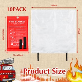 Macarrie 10 Pack 39” x 39” Fire Blanket Emergency for Home Kitchen Safety Suppression Blanket Fiberglass Fireproof Survival for Car Office (Red)
