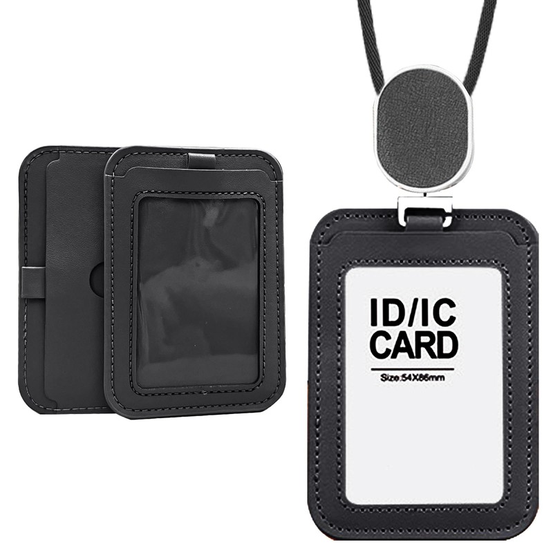 Larpur Retractable Badge Holder, PU Leather Work ID Card Holder