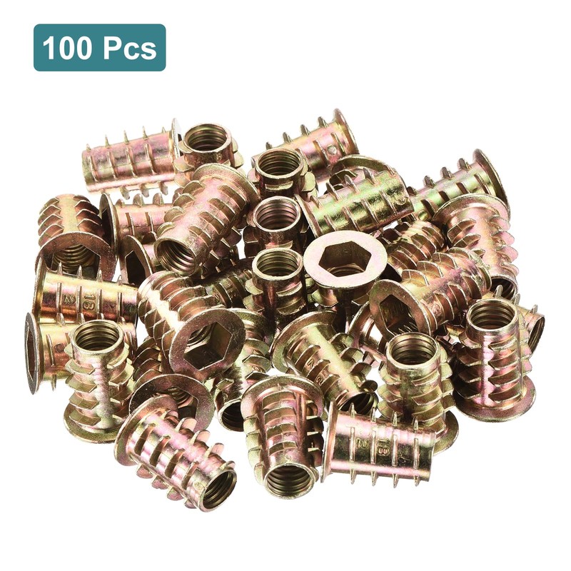 sourcing map 100Pcs Threaded Inserts, M8-1.25x18 Zinc Alloy Hex-Flanged Nut