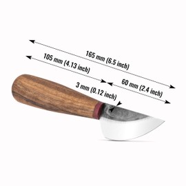 Shkira Round Leather Knife – Professional Leathercraft Knife for Cutting, Trimming, Skiving & Shaping – High Carbon Steel Blade with Wooden Handle - Leather Working Tools for DIY