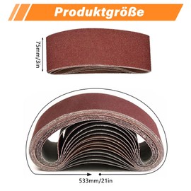 Forhandy Sanding Belts 75 x 533 mm, Pack of 15 Fabric Sanding Belts Sanding Belt Set 3 x Grain 80/120/150/240/400 Compatible with Belt Sanders Sanding Belts for Sanding Filing Sharpening and Rust