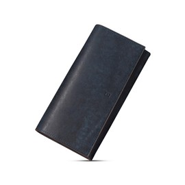 Kawaoto Men's Long Wallet, Genuine Leather, Pueblo Leather, Large Capacity, 18 Cards, Cover Type, Small Long Wallet, YKK Zipper, Spring Wallet, Gift, navy blue