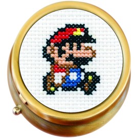 Mario Cross Stitch Brass Round Pill Box