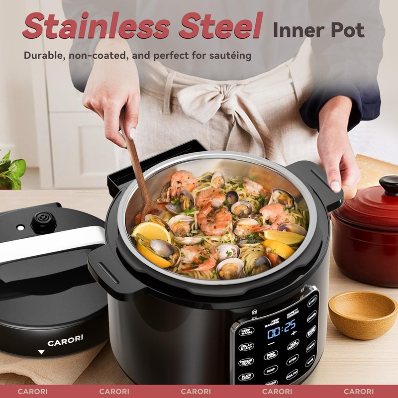 CARORI 9-in-1 Electric Pressure Cooker 6 Qt, Stainless Steel Inner