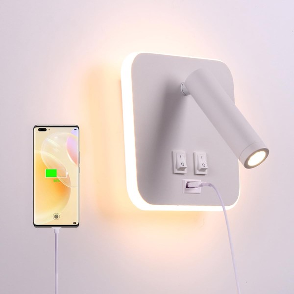 AIRTWESD USB Charging Port Wall Wash Light White Bed LED