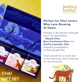 Herbs & Kettles Chai Gift Set | Masala Chai, Rose Cardamom Chai & Vanilla Lavender | Premium Loose Leaf Tea Collection | Elegant Tea Gift Box for Special Occasions