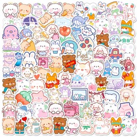 Aiekule Cute Little Bear Kitten Animal Stickers 100 pcs Mini Kawaii Water Bottle Sticker Vinyl Waterproof Gift for Kids and Girls