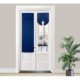 PI Side Door Curtain 2 Panels,Thermal Insulated Privacy Tie up Blackout Small Window Covering for Front Door 40 Inches Long (W12XL40,Navy)