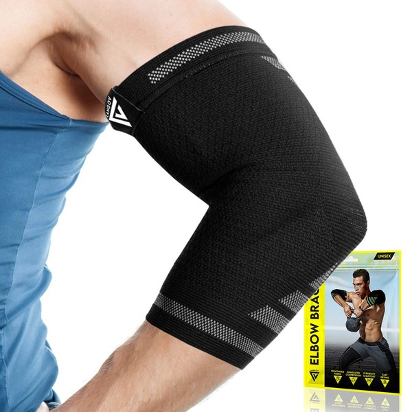 Langov Elbow Brace For Men And Women (Pair) – Elbow Compression Sleeve For Tendonitis, Weightlifting, Golfers & Tennis Elbow Brace - Arm Wrap Support For Reducing Pain In Arms