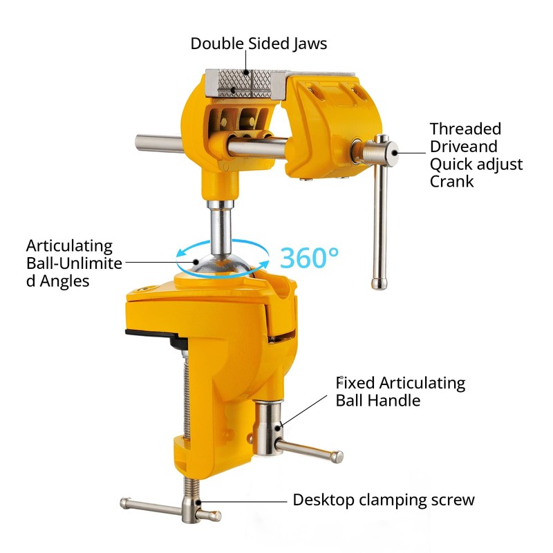 Dazefree Bench Vise, 360° Swiveling Articulating Vise, Clamp-On Vise for