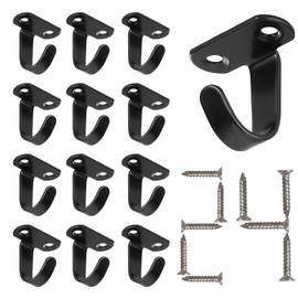 12 PCS Stainless Steel Ceiling Hooks, Black Wall Mounted Hooks with 24 Screws, U-Shaped Coat Hat Hooks, Vintage Heavy Duty Key Hooks, Metal Single Hooks for Hanging Robe/Bag, Under-Shelf Towel Hooks