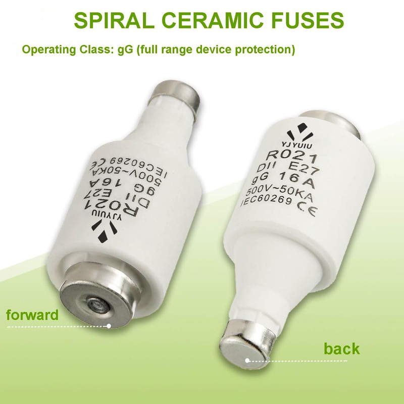 10 x R021 DII E27 Ceramic Fuse Inserts 16A 500V